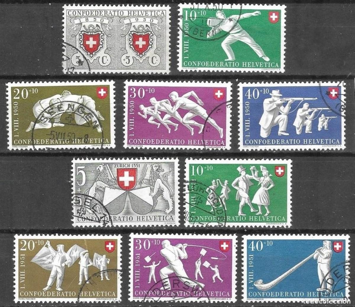 Sellos: SELLOS USADOS DE SUIZA 1950/ 51, YT 497/ 01 + 507/ 11