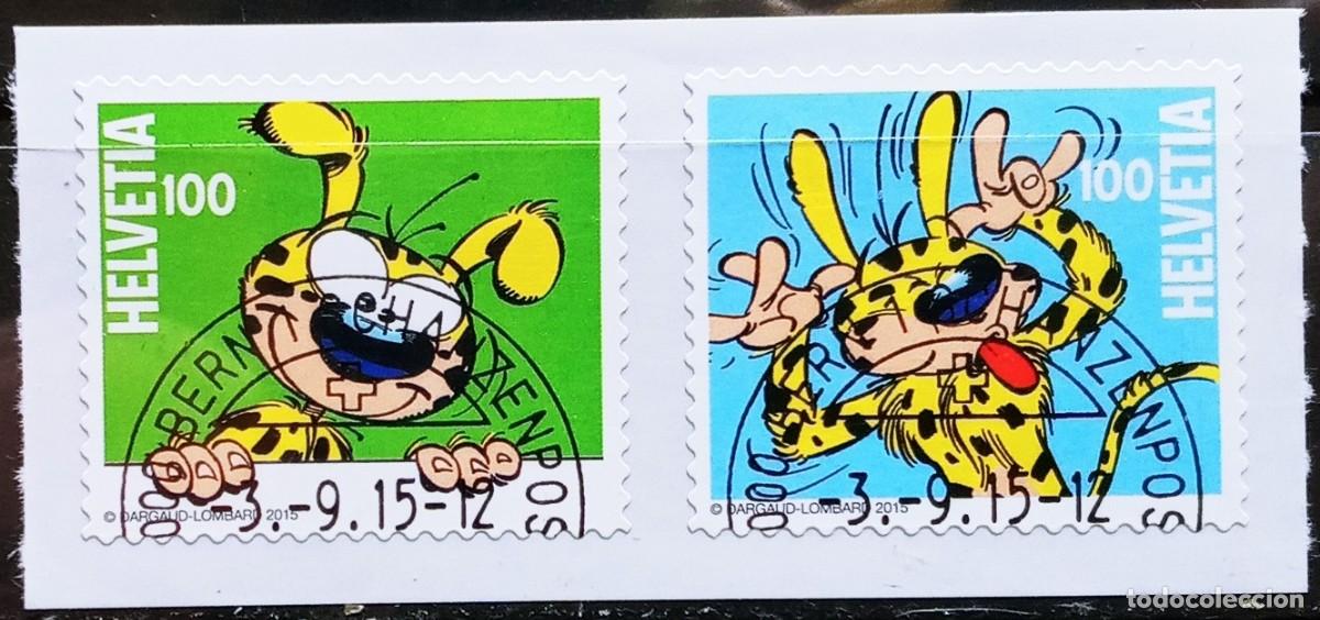 Sellos: SUIZA - IVERT 2338/39 USADOS - COMIC MARSUPILAMI A&Ntilde;O 2015