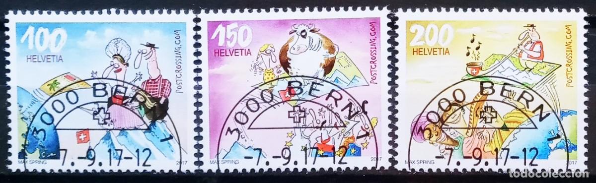 Sellos: SUIZA - IVERT 2437/39 USADOS - COMIC Postcrossing A&Ntilde;O 2017