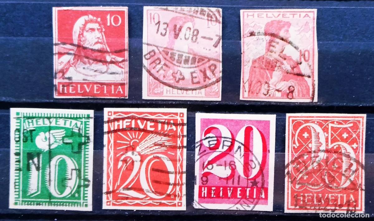 Sellos: SUIZA - IVERT ... 7 SELLOS RECORTADOS DE POSTALES - LOS DE LAS 2 FOTOS