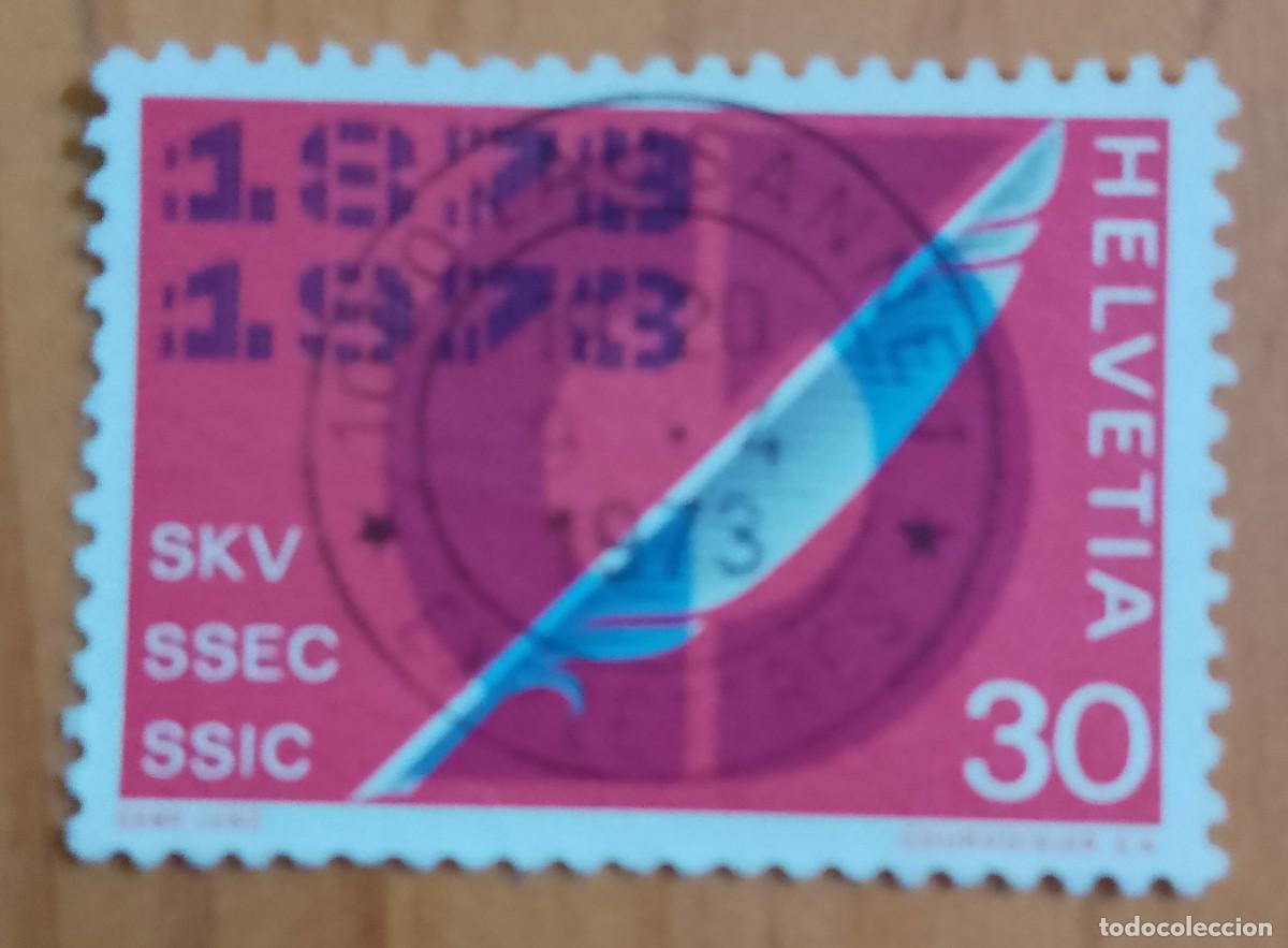 Sellos: SUIZA - V/F 30 - 1873.1973 PLUMA, SKV, SSEC, SSIC - MATASELLO IDENTIFICAGTIVO: LAUSANNE 9.4.73