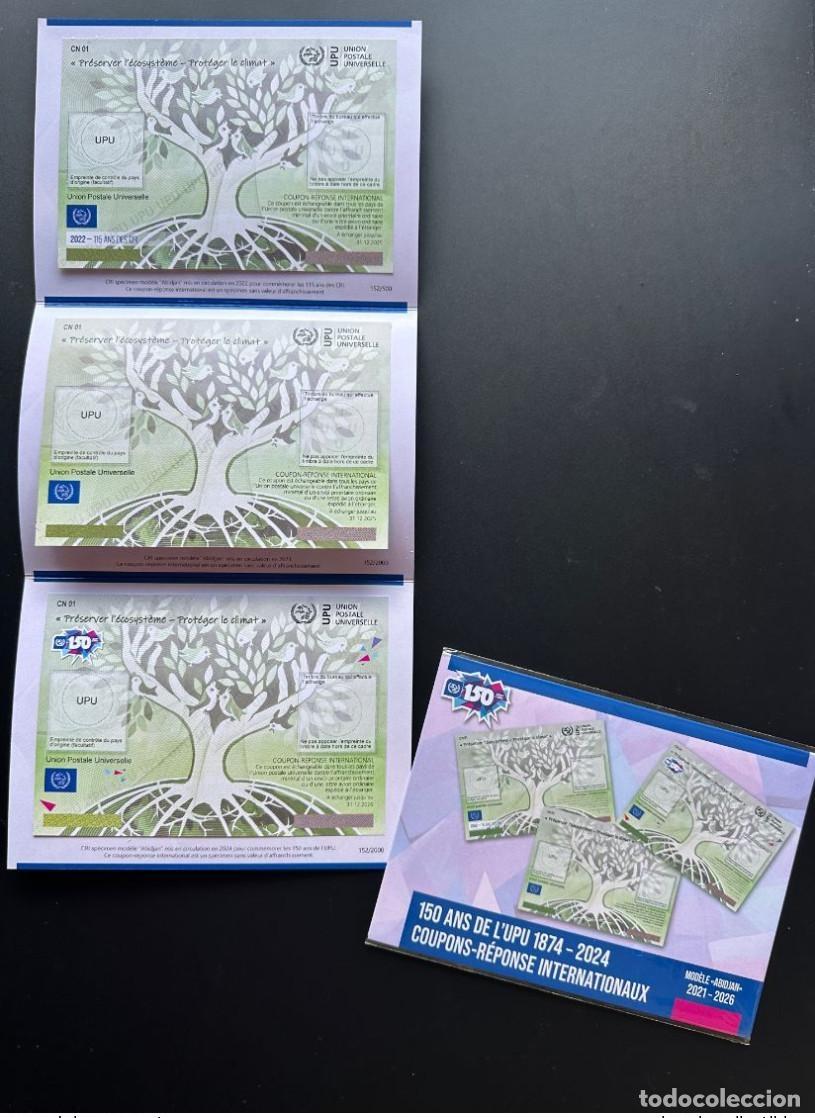 Sellos: Ejemplar de carpeta 3x UPU Abidjan 115 150 a&ntilde;os COUPON-REPONSE IRC IAS CRI