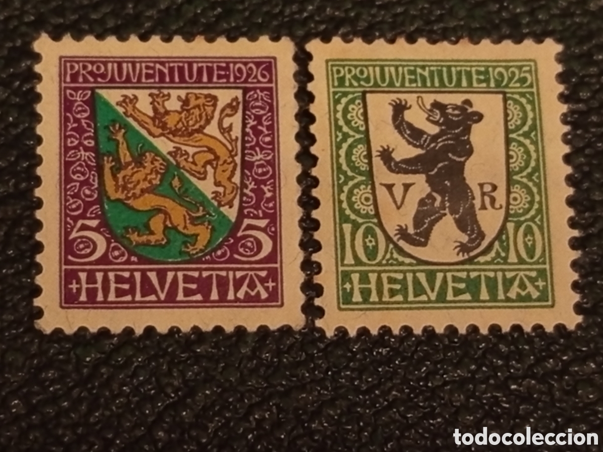 Sellos: Lote 2 Sellos Suiza Pro Juventute 1925/1926 Escudos Cat&aacute;logo Michel 208 y 216 MH