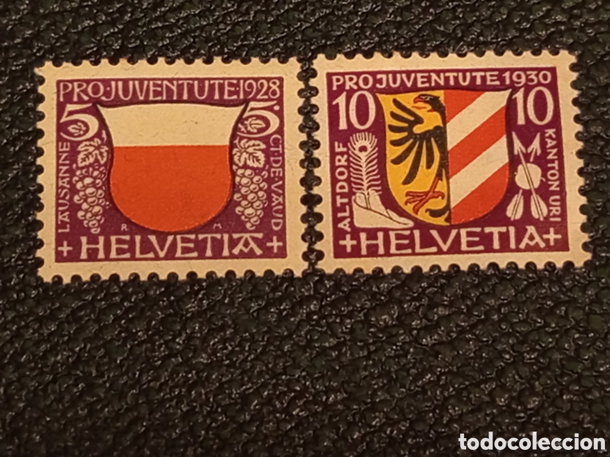 Sellos: Lote 2 Sellos Suiza Pro Juventute 1928/1930 Escudos Cat&aacute;logo Michel 227 y 247 MH