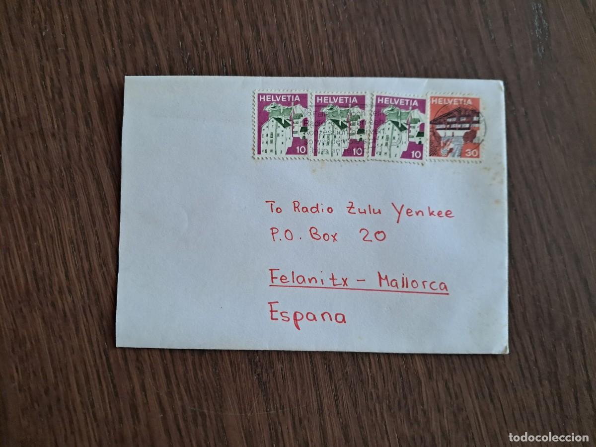 Sellos: sobre, carta circulada con sellos de Suiza, a&ntilde;os 70. radioaficionado.