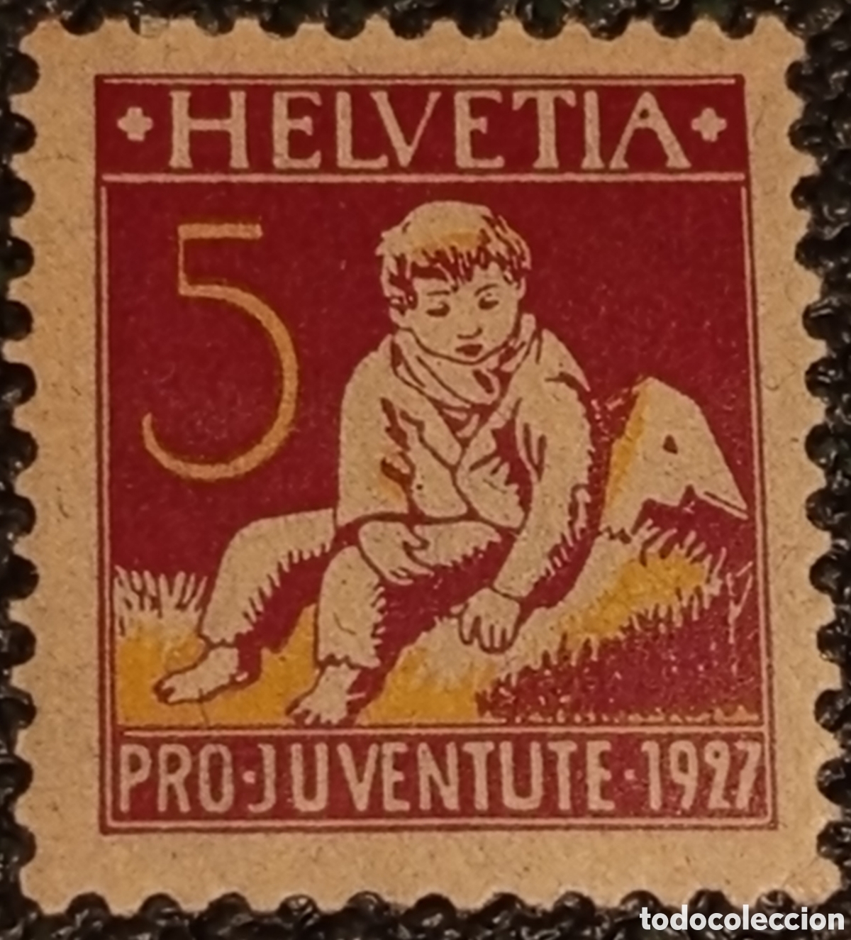 Sellos: &rdquo;Suiza 1927 Pro Juventute Scott B34 5c Ni&ntilde;o Alpino MH