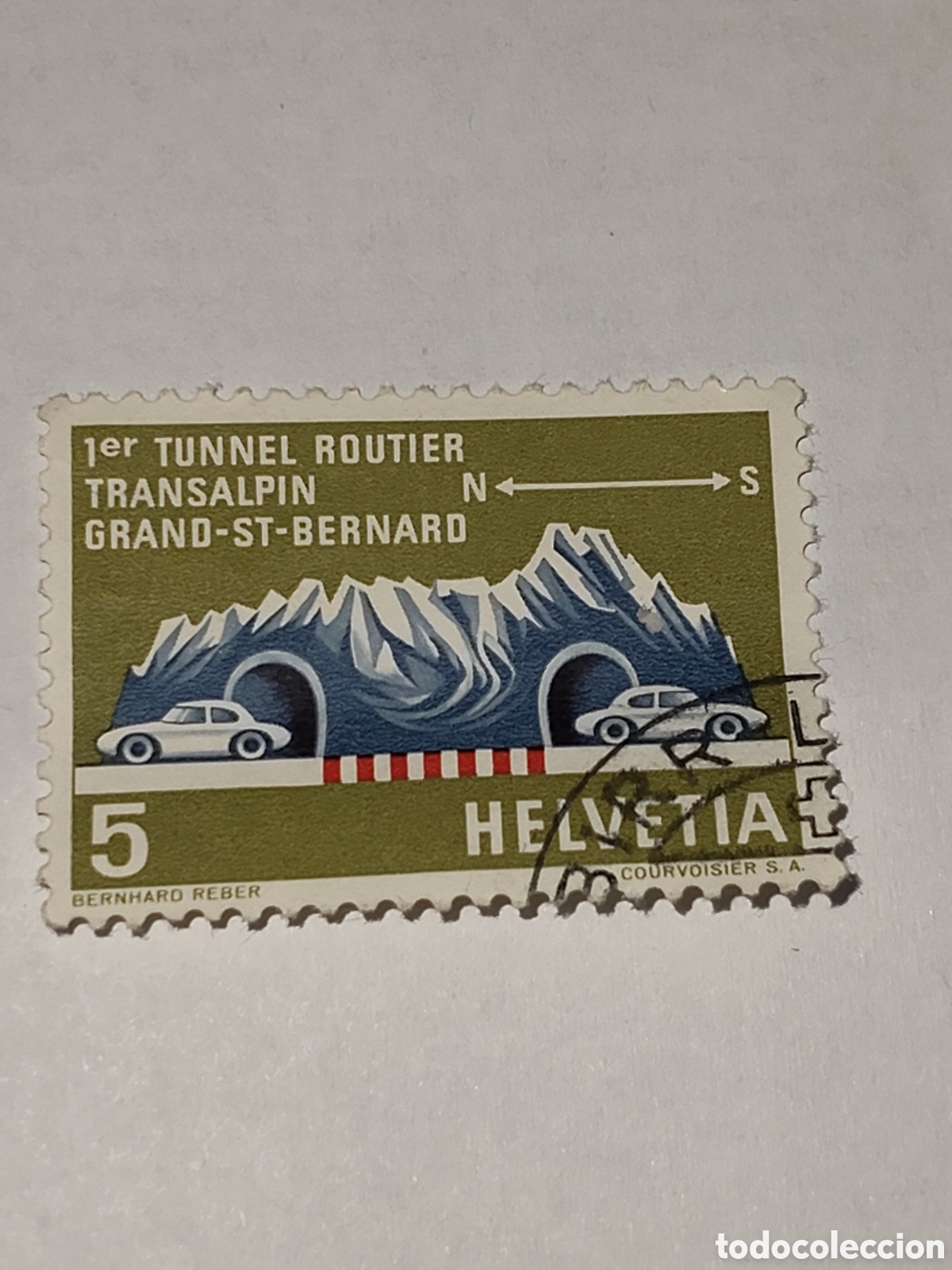 Sellos: Sello de Suiza inauguraci&oacute;n del primer t&uacute;nel Transalpino del Gran San Bernardo 1964