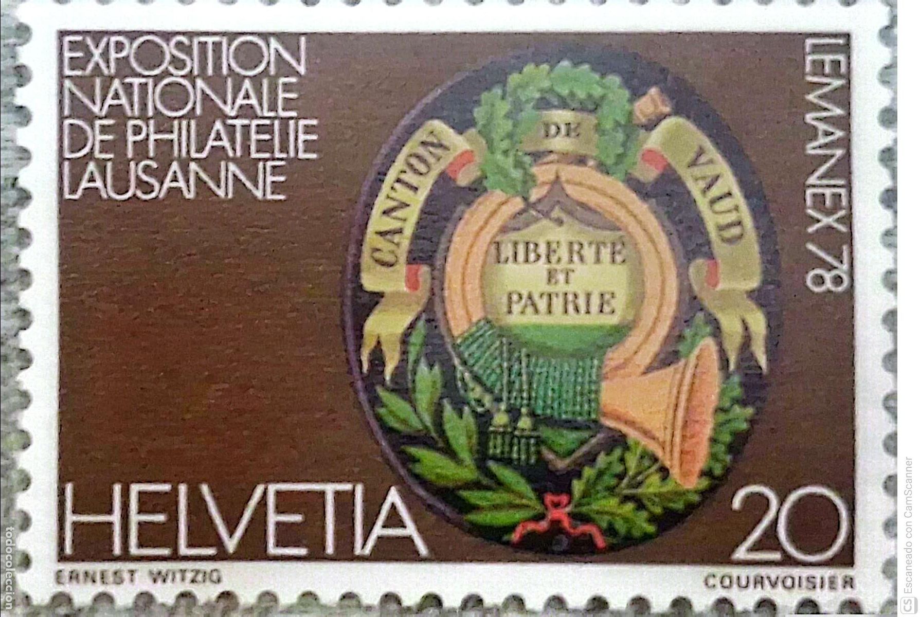 Sellos: Suiza. 1046 Placa de una diligencia de Vaud en la &eacute;poca de los correos cantonales. 1978. Sellos nu