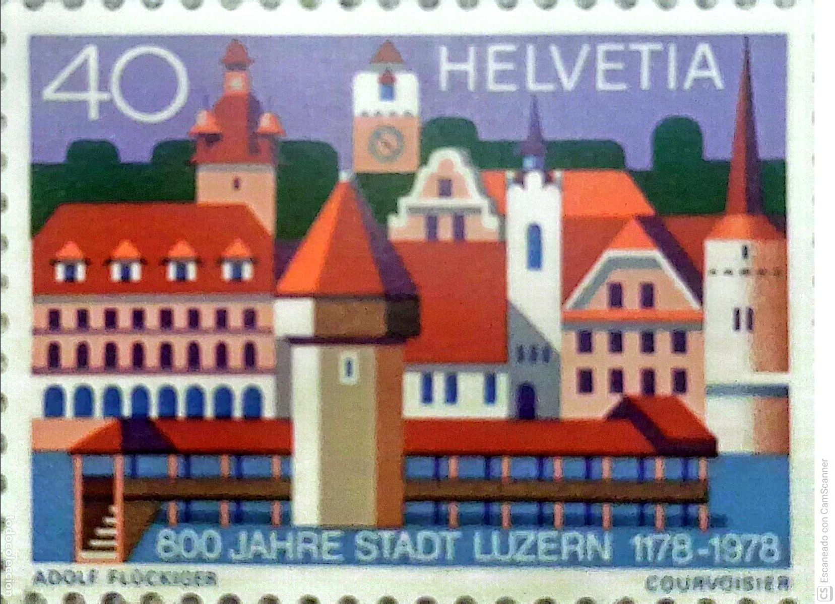 Sellos: Suiza. 1047 800&ordm; Aniversario ciudad de Lucerna. 1978. Sellos nuevos y numeraci&oacute;n Yvert.