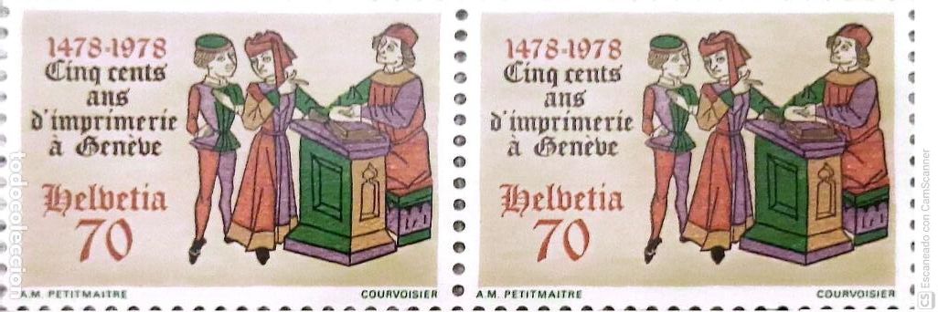 Sellos: Suiza. 1048 500 A&ntilde;osde la imprenta en Ginebra, en pareja horizontal. 1978. Sellos nuevos y numerac