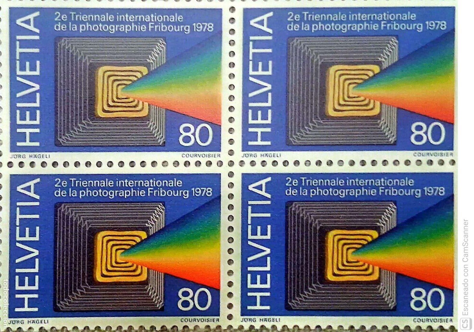 Sellos: Suiza. 1049 2&ordf;Trienal de la fotograf&iacute;a, en Friburgo, en bloque de cuatro . 1978. Sellos nuevos y n
