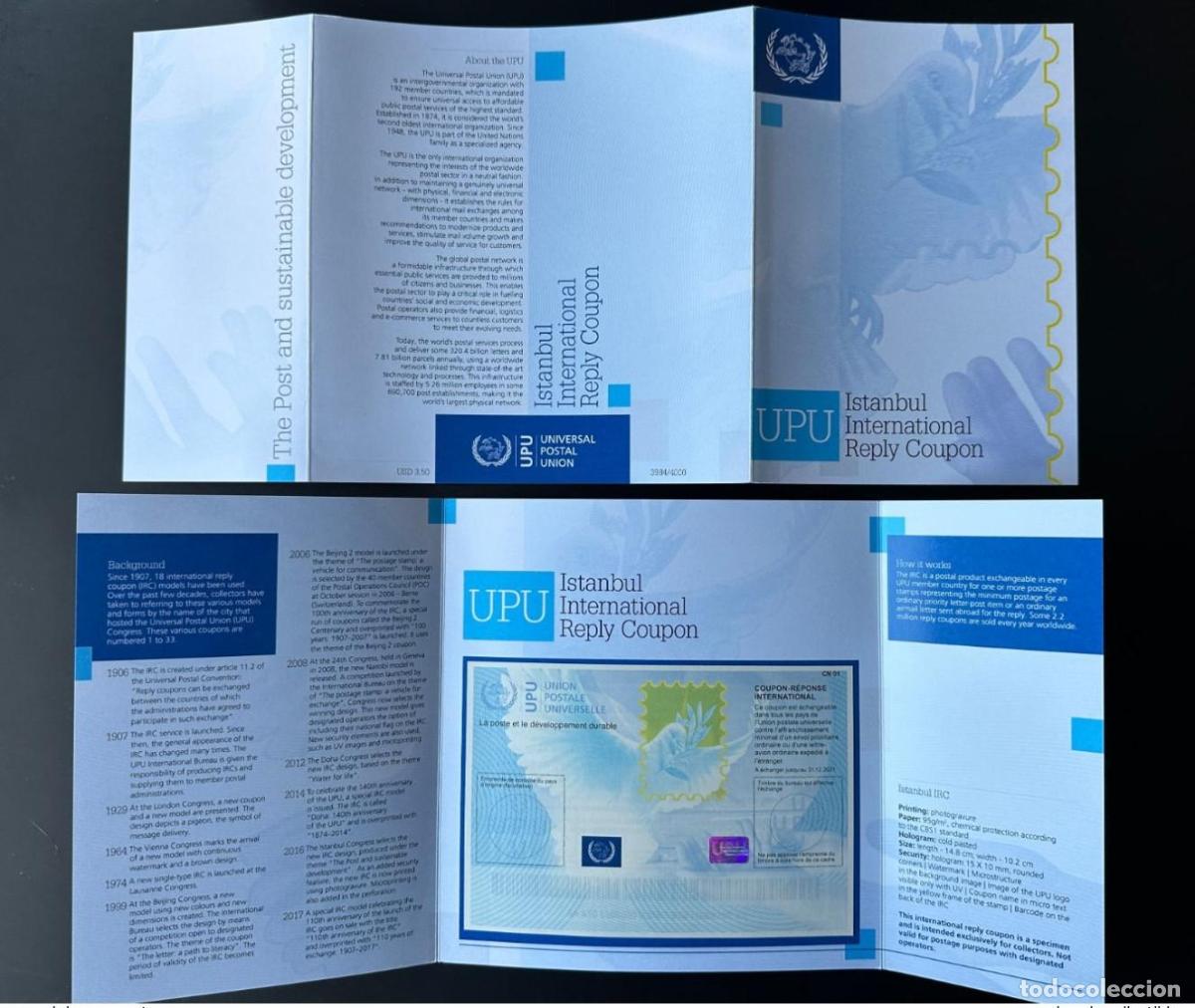 Selos: Ejemplar UPU Estambul sobre desarrollo sostenible COUPON-REPONSE INTERNATIONAL IRC CRI