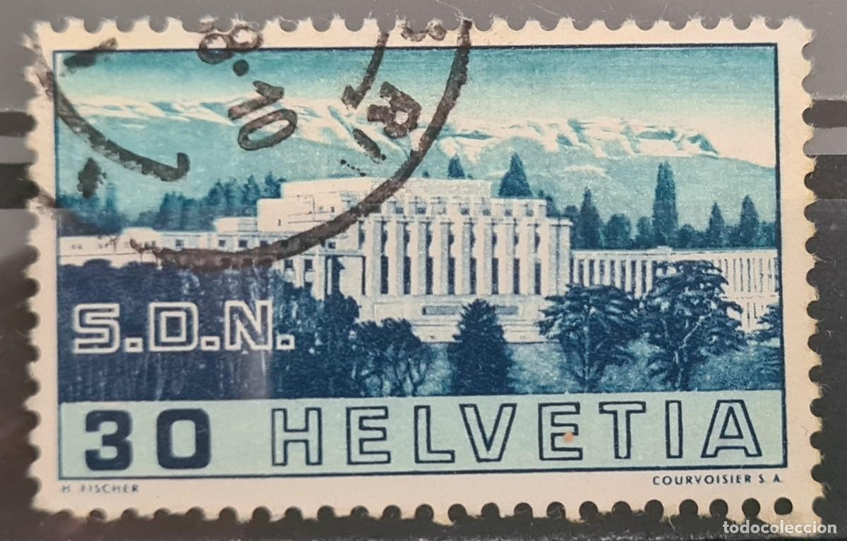 Sellos: Sello usado de Suiza 1938: Inauguraci&oacute;n del palacio de la Sociedad de Naciones, Ginebra