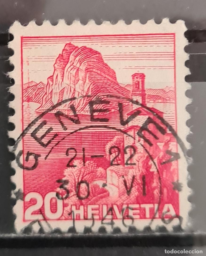 Sellos: Sello usado de Suiza 1938: Iglesia de Castagnola y lago Lugano