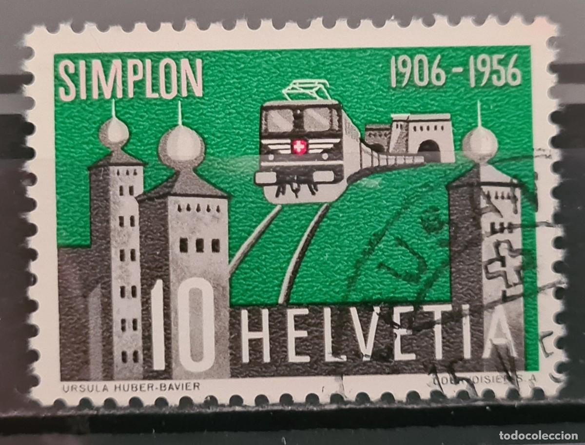 Sellos: Sello usado de Suiza 1956: Cincuentenario del t&uacute;nel de Simpl&oacute;n
