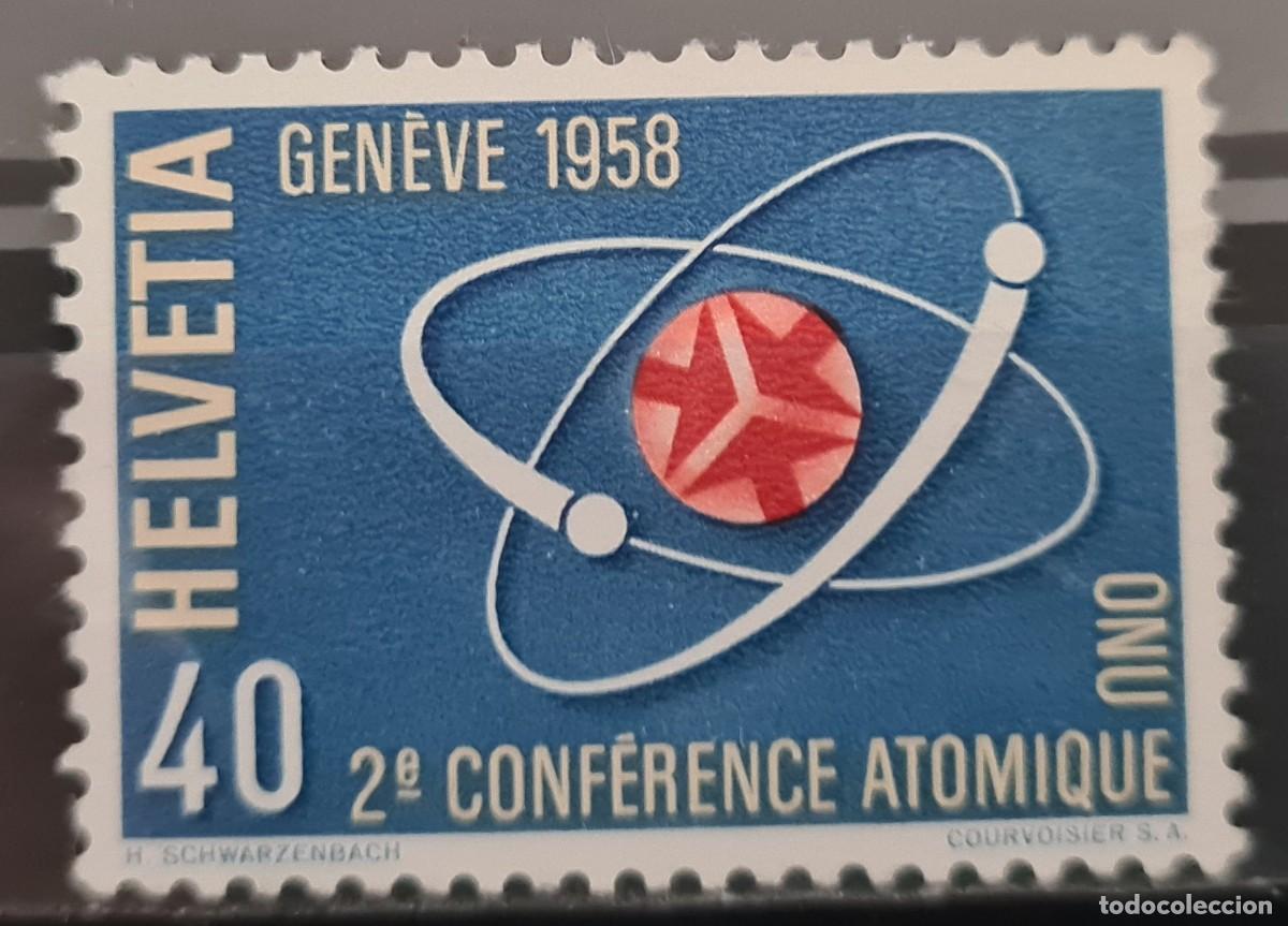 Sellos: Sello usado de Suiza 1958: II Conferencia de Energ&iacute;a At&oacute;mica, Ginebra