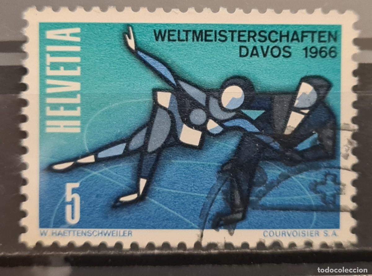 Sellos: Sello usado de Suiza 1965: Campeonato del Mundo de patinaje art&iacute;stico, Davos