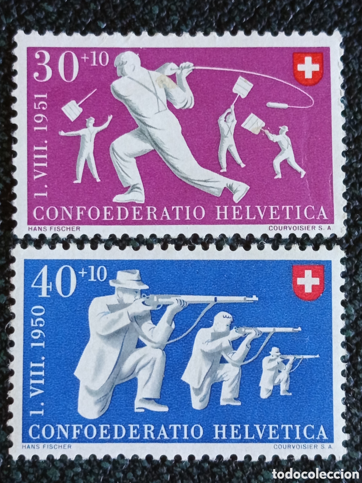 Sellos: Lote 2 Sellos Suiza Pro Patria 1950/1951 (Michel 542 y 557) Nuevos MH y MNH