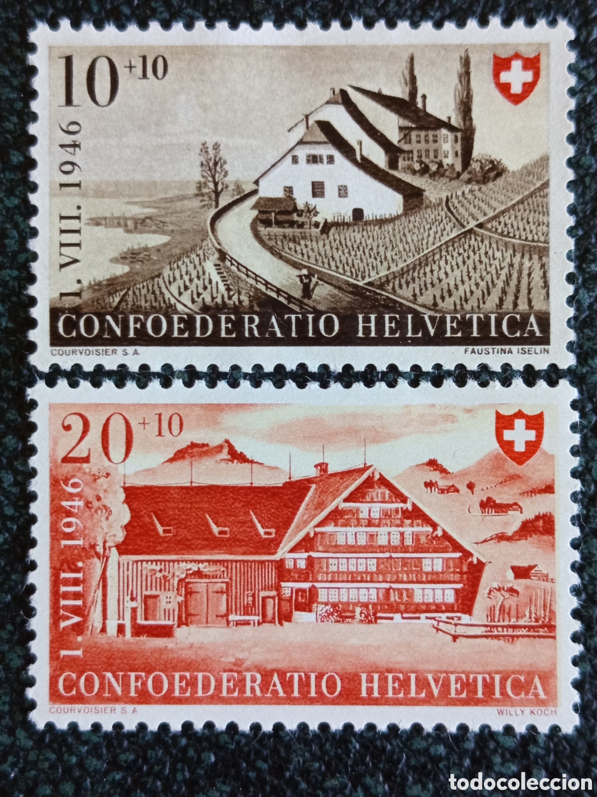 Sellos: Lote 2 Sellos Suiza Pro Patria 1946 (Michel 472 y 473) Nuevos MH