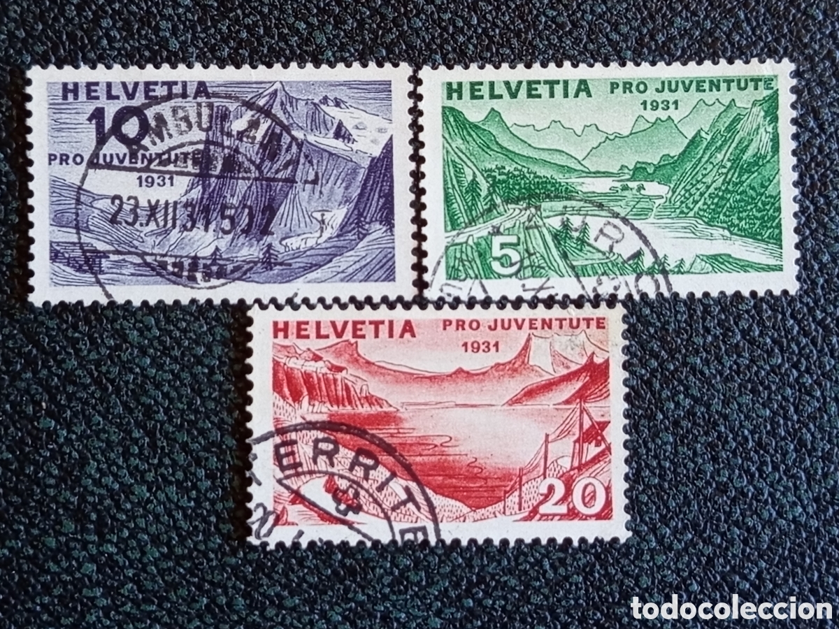 Sellos: Lote 3 Sellos Suiza 1931 Pro Juventute Paisajes Alpinos Usados Michel 246/248