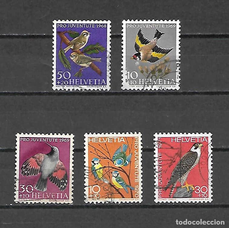 Sellos: 5 sellos de aves (pajaricos y halc&oacute;n), de Suiza . de los a&ntilde;os 1968/71