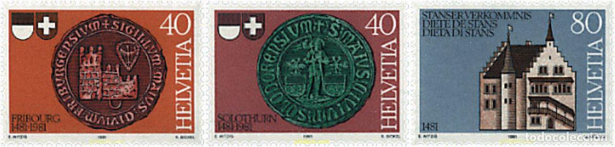 Sellos: 128577 MNH SUIZA 1981 500 ANIVERSARIO DE LA ENTRADA DE FRIBOURG Y SOLEURE EN LA CONFEDERACION