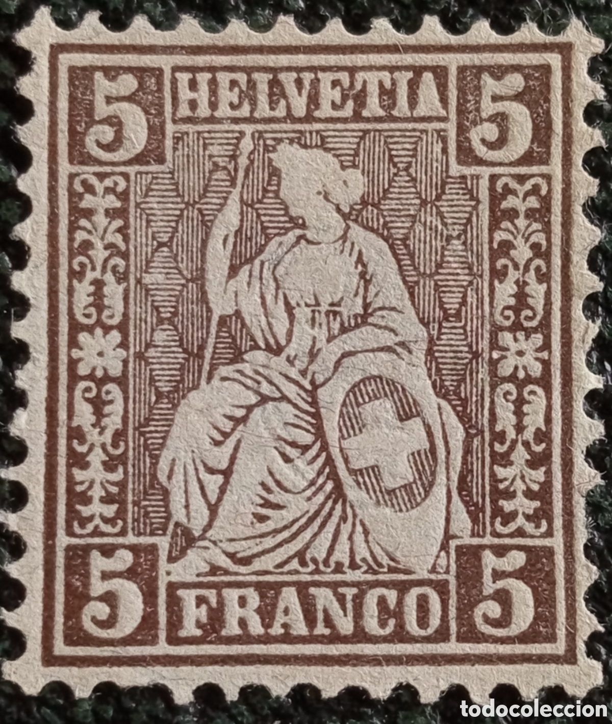 Sellos: Suiza 1882 Helvetia Sentada 5 Francos Marr&oacute;n Claro MNH - Scott #79