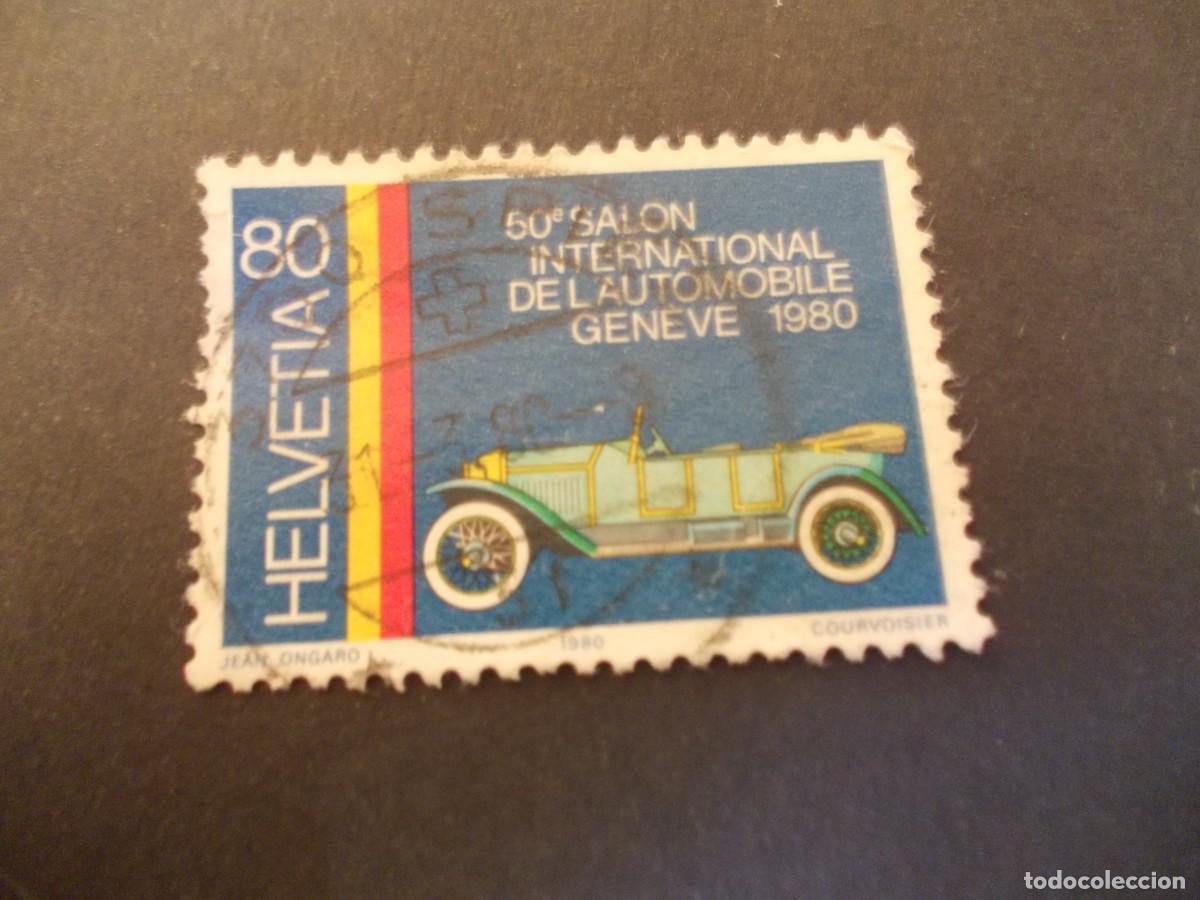 Selos: Sello Helvetia 80 Sal&oacute;n Internacional del Autom&oacute;vil Ginebra 1980 Suiza coche cl&aacute;sico filatelia