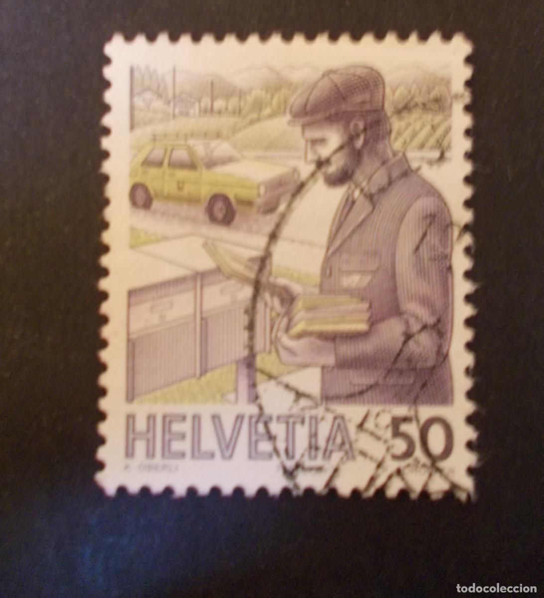 Briefmarken: Sello Helvetia 50 Cartero suizo en misi&oacute;n escena postal suiza The Post Past and Present 1986