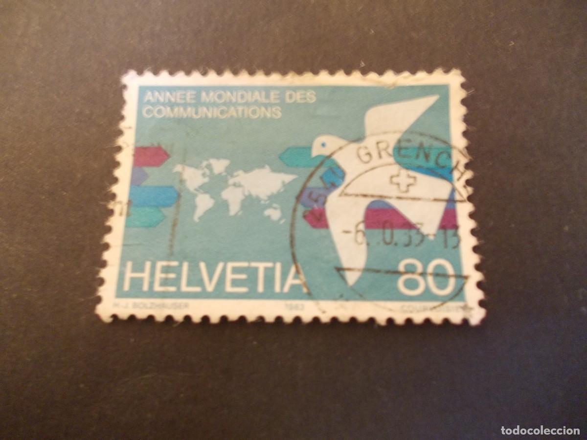 Briefmarken: Sello Helvetia 80 A&ntilde;o Mundial de las Comunicaciones mensaje global 1983 emision suiza