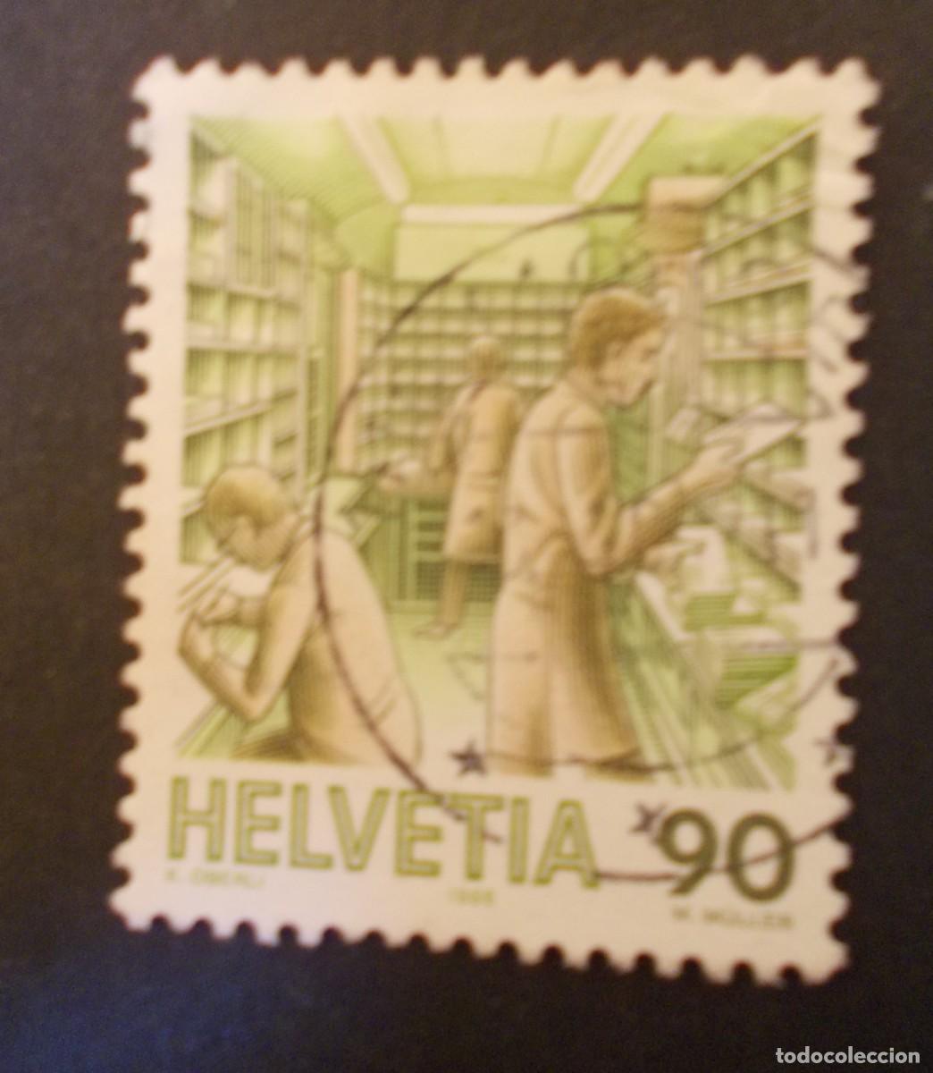 Sellos: Sello Helvetia 90 vag&oacute;n de correo ferroviario suizo 1986 emisi&oacute;n Suiza