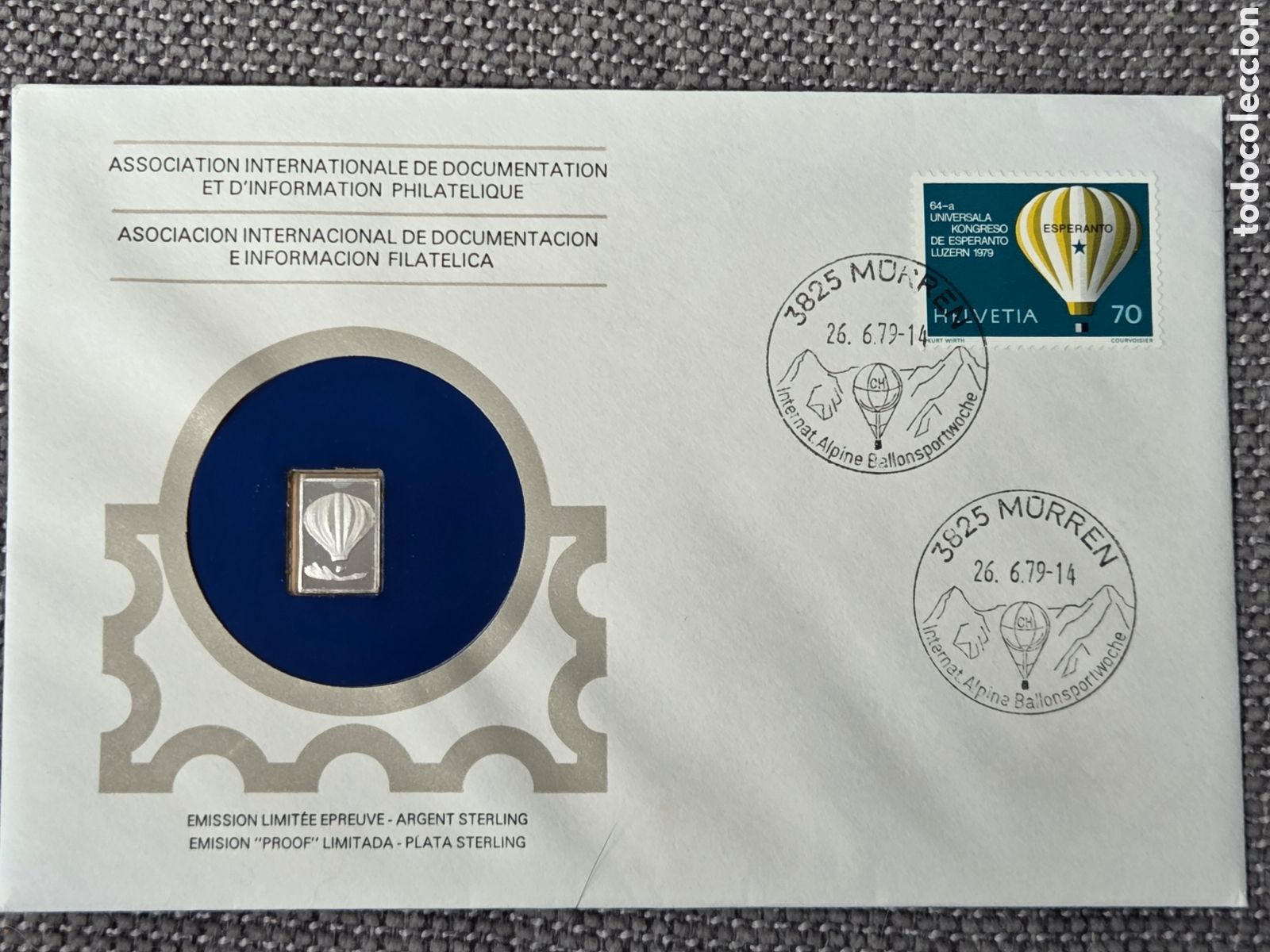 Stamps: LINGOTE DE PLATA PURA 1 GRAMO EN SOBRE DE PRIMER D&Iacute;A SUIZA 1979