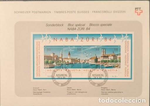 Selos: Suiza (Helvetia) 1984 - Carpeta / Tr&iacute;ptico Oficial PTT y Tarjeta &rdquo;NABA Z&Uuml;RI 84&rdquo; - Primer d&iacute;a