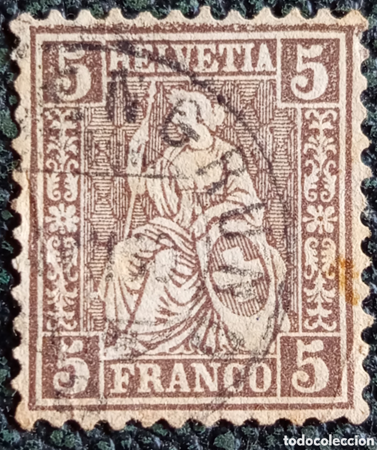 Sellos: Sello Suiza 1862 - Helvetia Sentada 5c Marr&oacute;n - Cat. Scott #35 / Michel #22