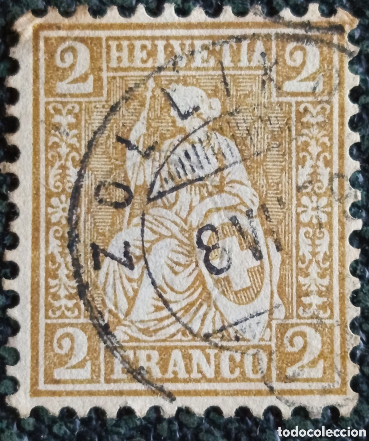 Sellos: Sello Suiza 1867 Helvetia Sentada 2 C&eacute;ntimos Bistre/Gris Usado (Cat&aacute;logo Scott #52 / Yvert #29)