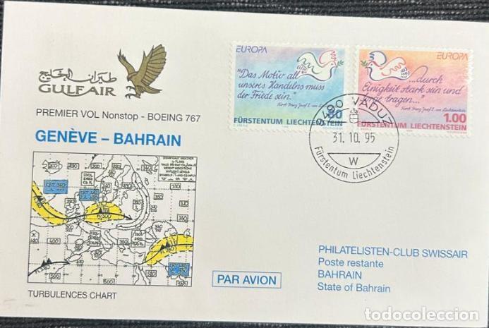 Sellos: TS.)1995, SWITZERLAND (GENEVA) TO MANAMA, BAHRAIN, FIRST DAY COVER, AIRMAIL, COMMEMORATING THE AIRLI