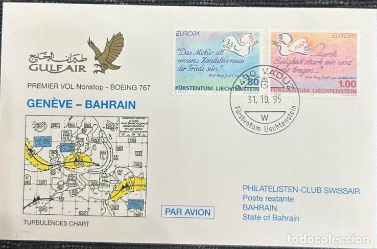 Sellos: TS.)1995, SWITZERLAND (GENEVA) TO MANAMA, BAHRAIN, FIRST DAY COVER, AIRMAIL, COMMEMORATING THE AIRLI