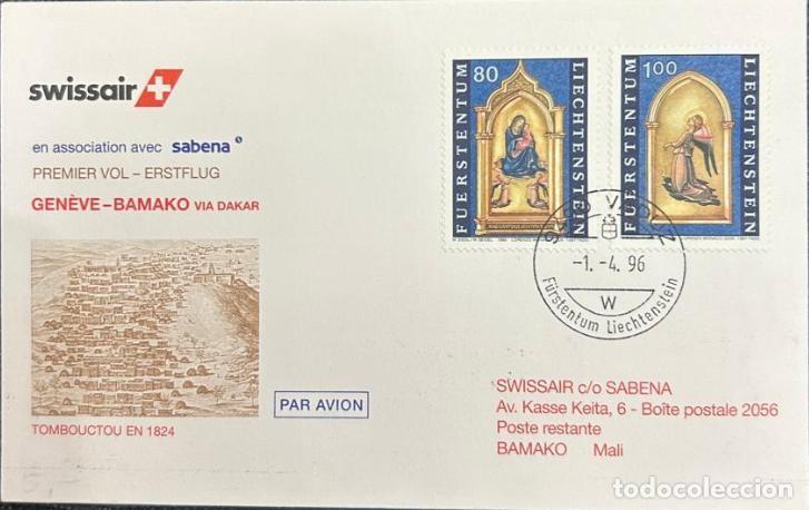 Sellos: TS.)1996, SWITZERLAND, FIRST-DAY COVER, AIRMAIL, FROM GENEVA TO BAMAKO, MALI, PRE-PRINTED WITH A HIS
