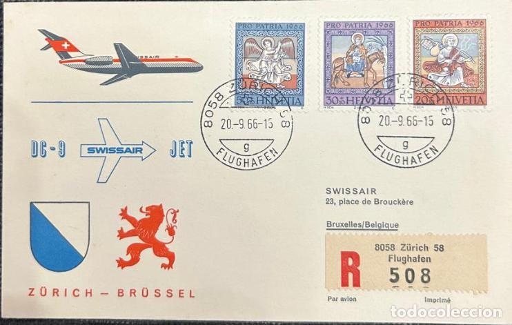 Sellos: TS.)1996, SWITZERLAND, ZURICH TO BRUSSELS (BELGIUM), AIRMAIL, COMMEMORATIVE PRE-PRINTED ENVELOPE FRO