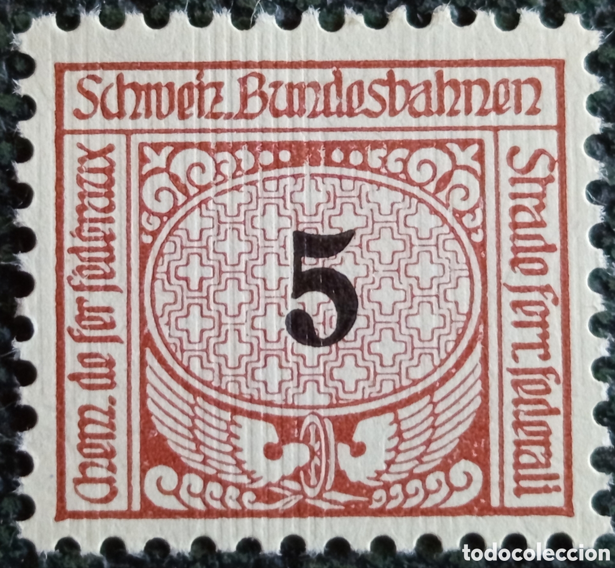 Sellos: Sello Ferrocarriles Suiza 1920 Marr&oacute;n Ruedas Aladas 5c Zumstein 1 MNH**