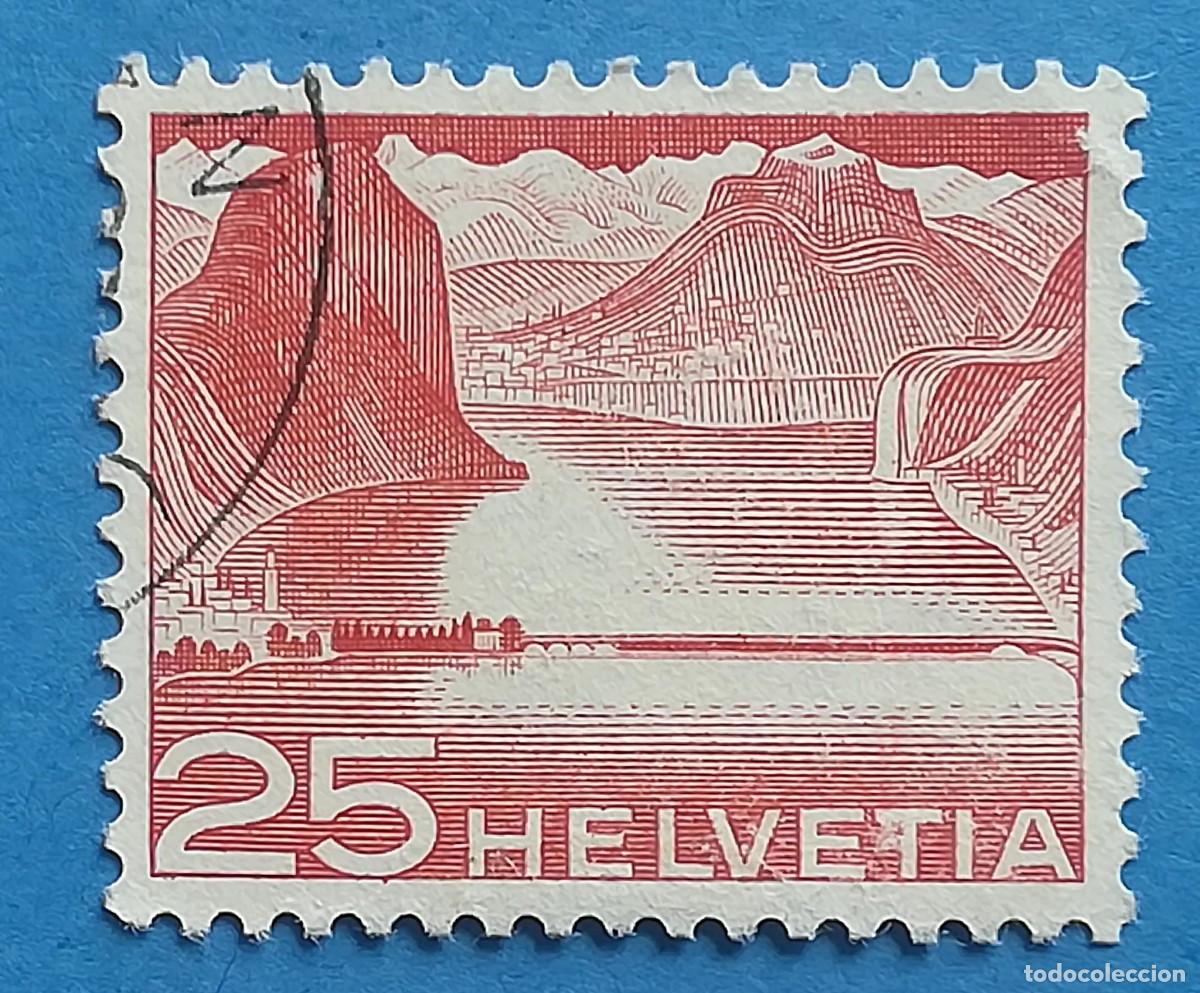 Sellos: Suiza. Helvetia 25 cts. A&ntilde;o 1949. Lago de Lugano. Michel CH 534. Scott 333. Tellier CH 486. Usado.