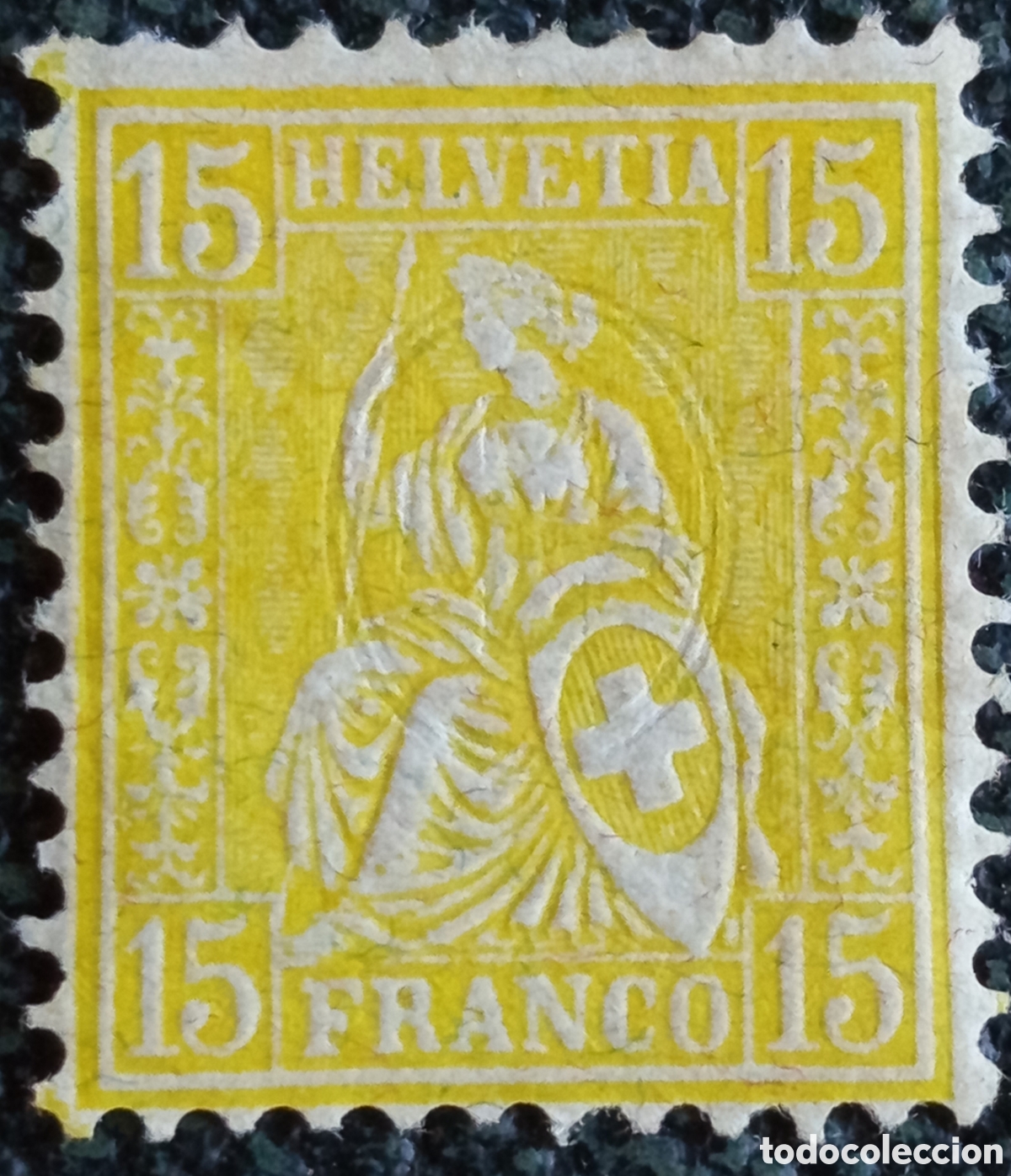 Briefmarken: Sello Suiza 1881 Helvetia Sentada 15c Amarillo - Yvert n&ordm; 52 / Scott n&ordm; 63 MH