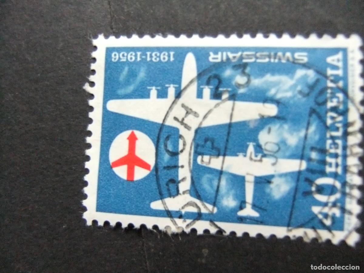 Sellos: L 114 SUIZA HELVETIA 1956 / XXV ANIVER. de la COMPA&Ntilde;IA AEREA SWISSAIR / YVERT 575 FU