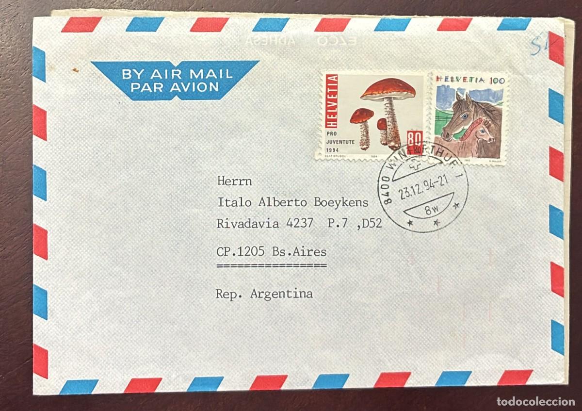 Sellos: TS.)1994, SUIZA, WINTERTHUR A BUENOS AIRES, CORREO AEREO, DOS ESTAMPILLAS, ASI: IZQUIERDA &rdquo;PROJUVENT