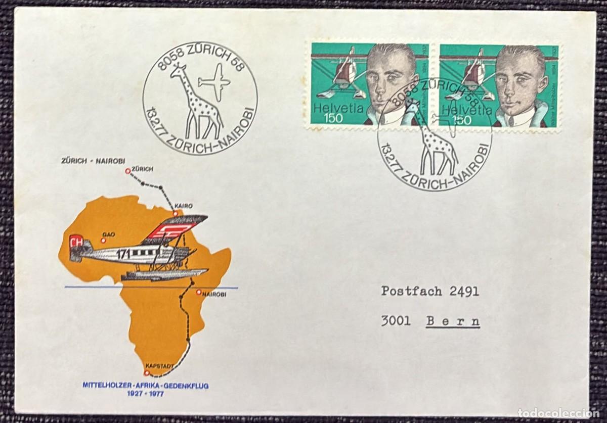 Sellos: TS.)1977, SWITZERLAND, ZURICH TO BERN, FIRST DAY COVER, AIRMAIL, WITH A COMMEMORATIVE PRE-PRINTED DE