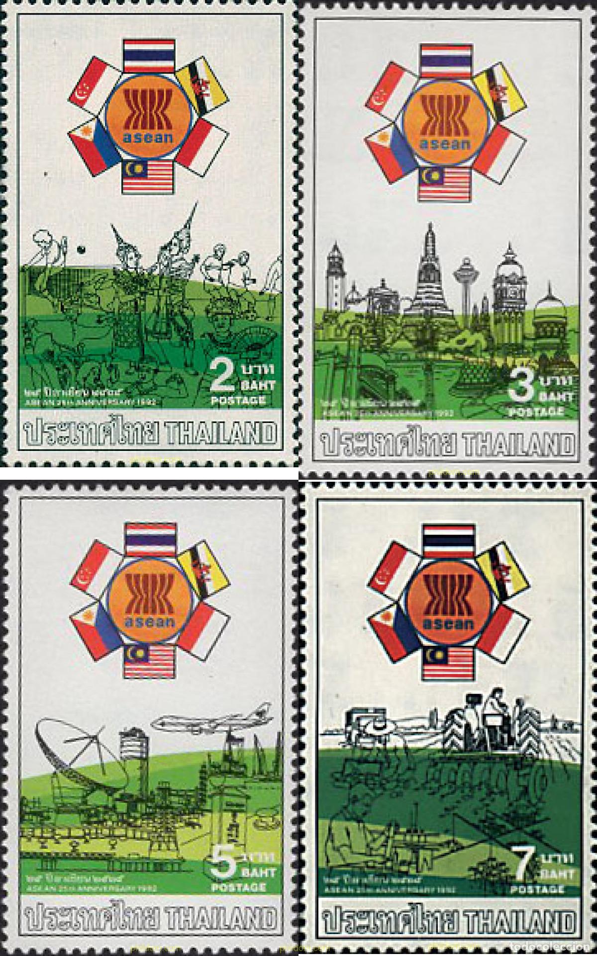 Sellos: 90718 MNH TAILANDIA 1992 25 ANIVERSARIO DE LA ASEAN