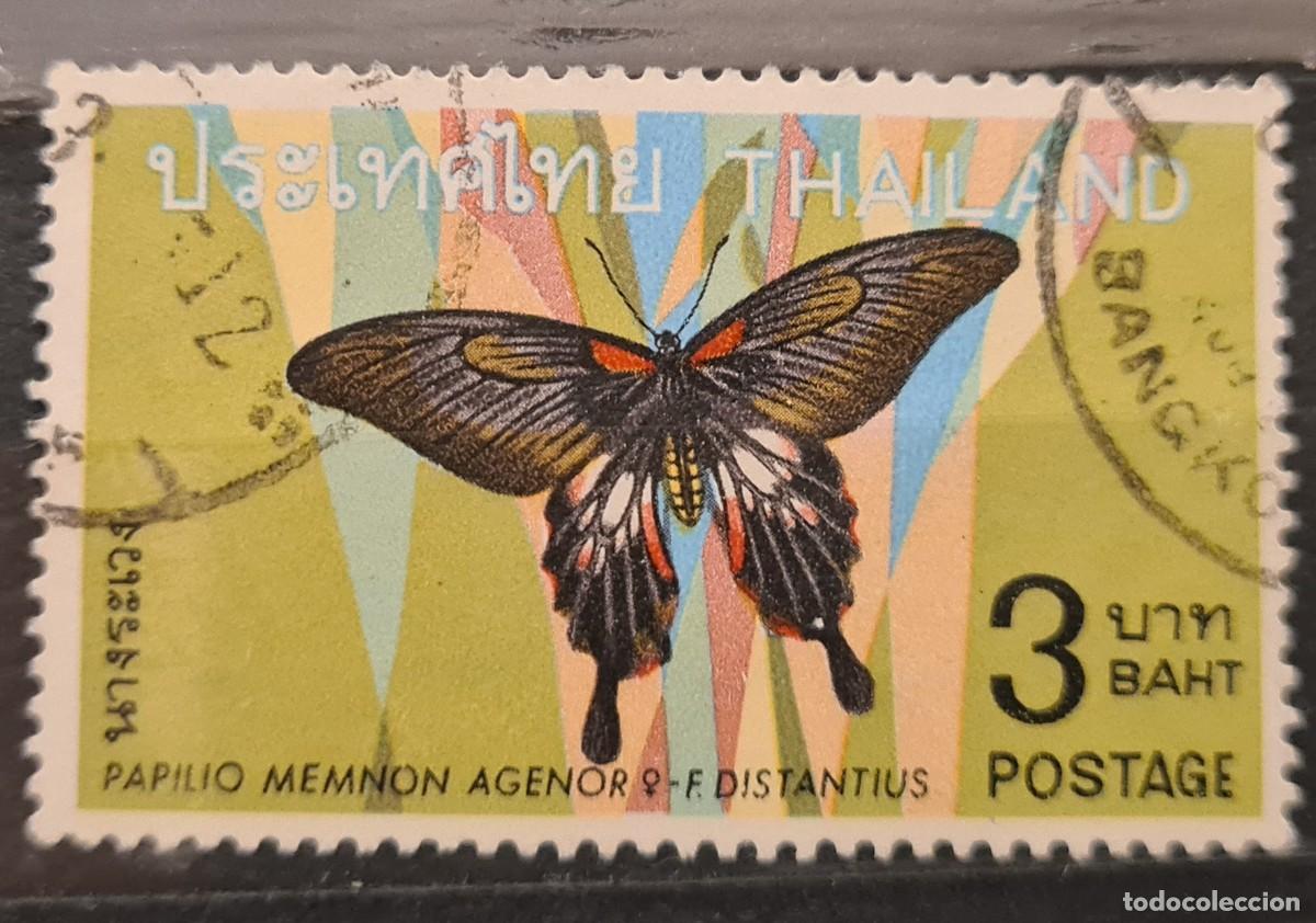 Sellos: Sello usado de Tailandia 1968. Mariposas: Papilio memnon agenor