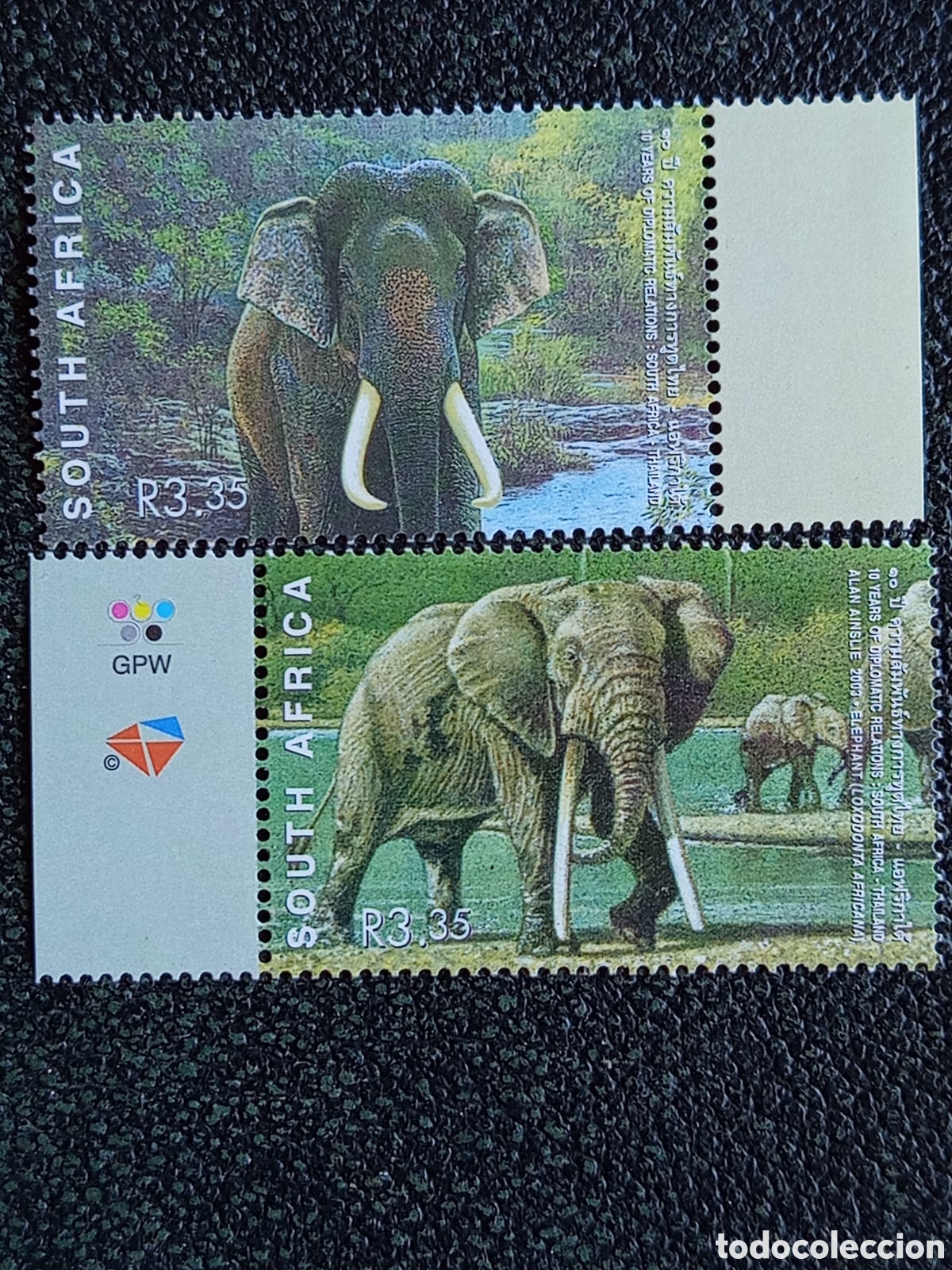 Sellos: Pareja Sellos Sud&aacute;frica 2003 Elefantes Relaciones Tailandia - Cat. SG 1453/54 MNH