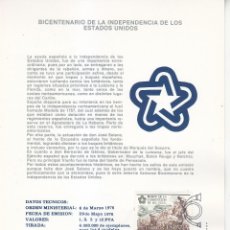 Francobolli: BICENTENARIO INDEPENDENCIA ESTADOS UNIDOS 1976 (EDIFIL 2322/25) EN DOS TM PRIMER DIA ARTEFIL. MPM.