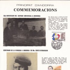 Sellos: PRINCIPAT D'ANDORRA 1983 - ANIVERSARI SUFRAGI UNIVERSAL ANDORRA - CENTENARI VINGUDA CINTO VERDAGUER